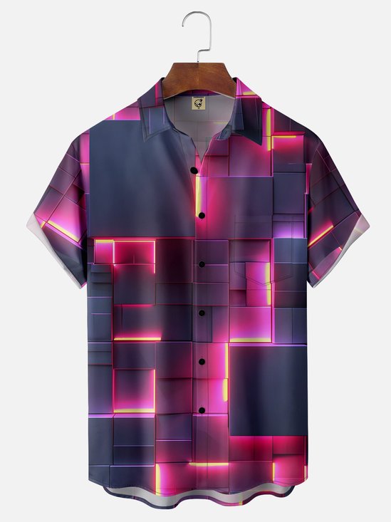 Moisture-wicking 3D Gradient Color Abstract Geometric Chest Pocket Hawaiian Shirt