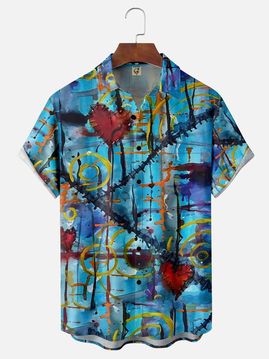 Moisture-wicking Art Abstract Oil Painting Chest Pocket Hawaiian Shirt