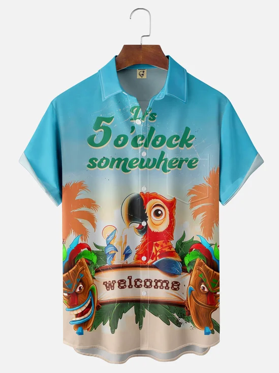 Moisture-wicking It's 5 o'clock Somewhere Chest Pocket Hawaiian Shirt