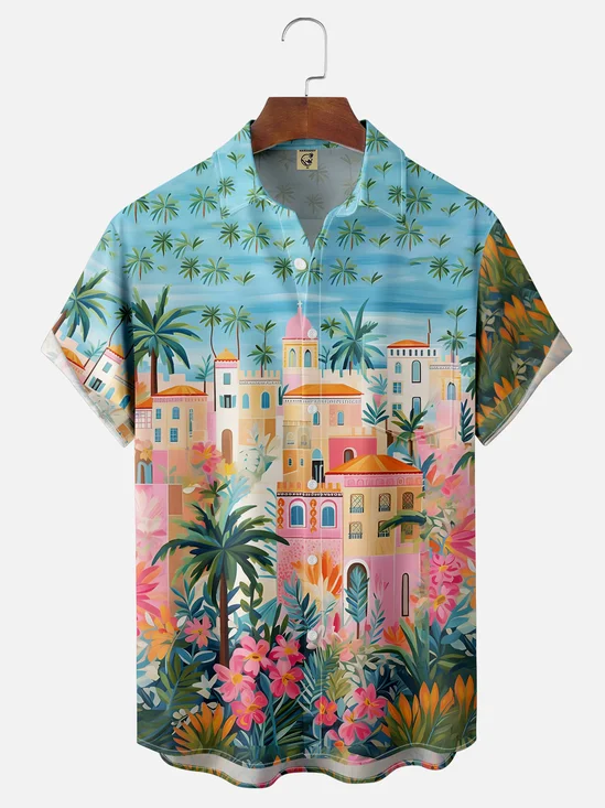 Moisture-wicking Tropical Style Painting Chest Pocket Hawaiian Shirt