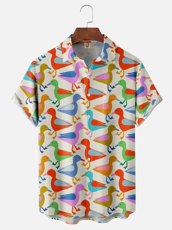 Moisture-wicking Geometric Duck Chest Pocket Hawaiian Shirt