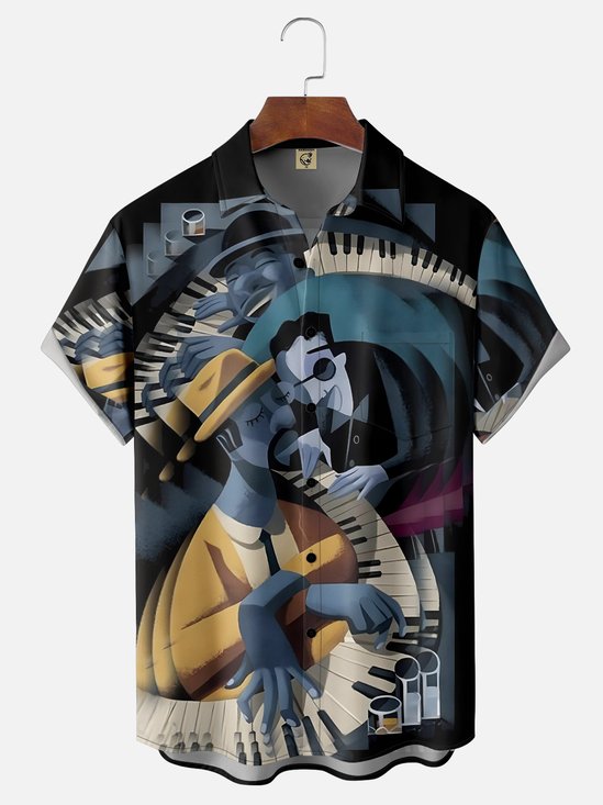 Moisture-wicking Music Art Painting Chest Pocket Hawaiian Shirt