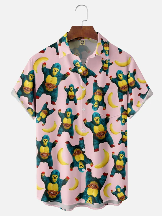Moisture-wicking Banana Orangutan Chest Pocket Hawaiian Shirt