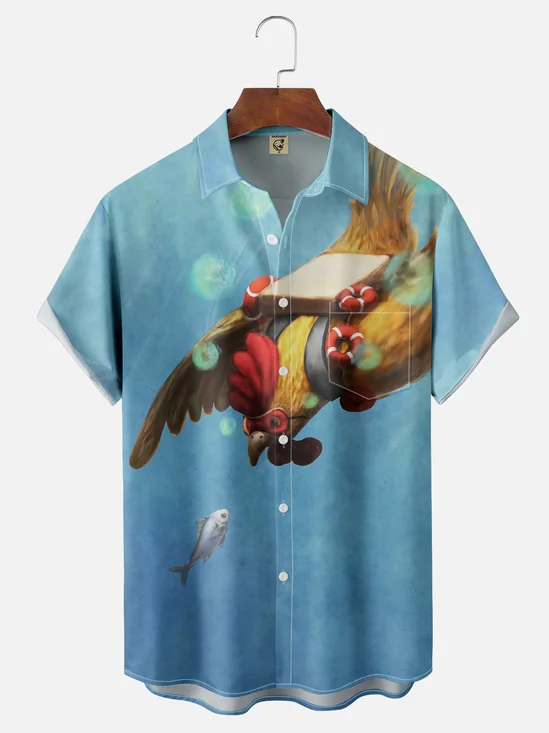 Moisture-wicking Flying Chicken Hawaiian Shirt