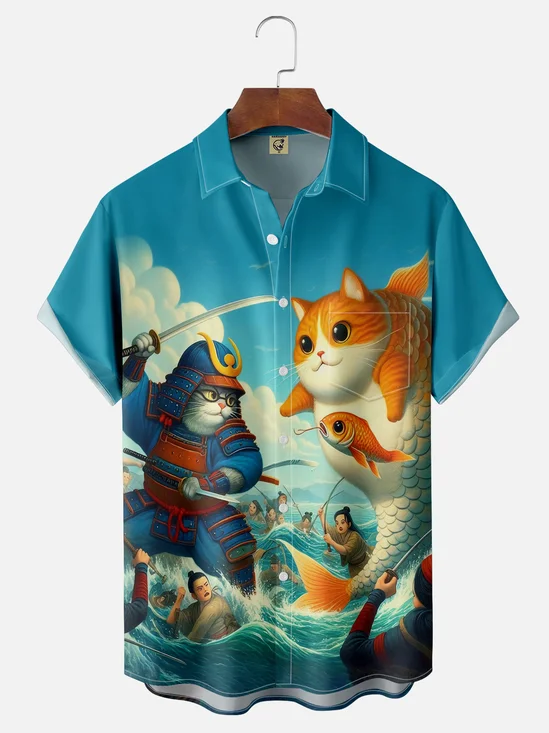 Moisture-wicking Ukiyoe Cat Hawaiian Shirt