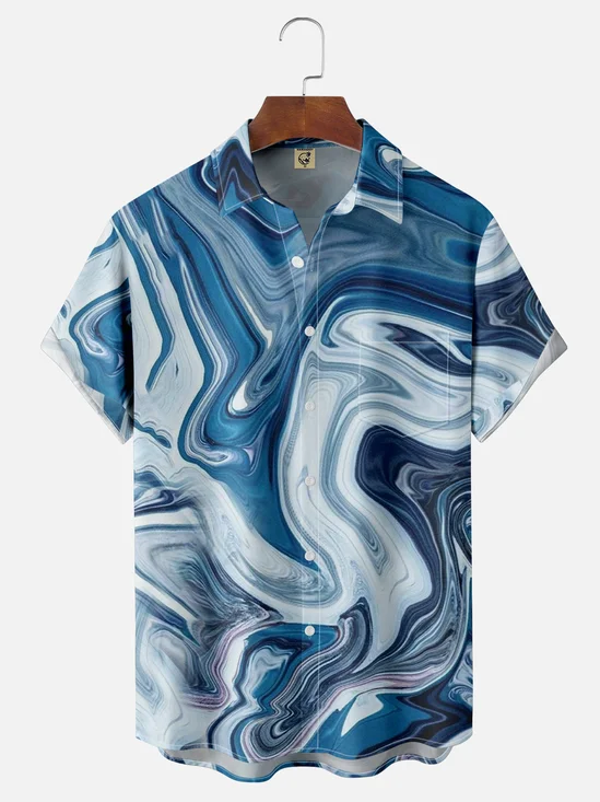 Moisture-wicking Abstract Textured Chest Pocket Hawaiian Shirt