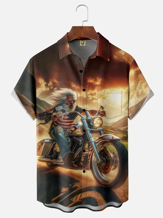 Moisture-wicking Cycling Motorcycle Chest Pocket Hawaiian Shirt