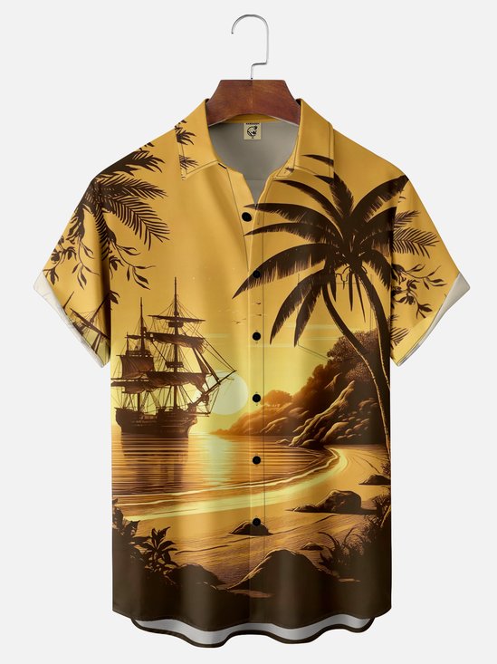 Moisture-wicking Seaside Resort Coconut Tree Hawaiian Shirt