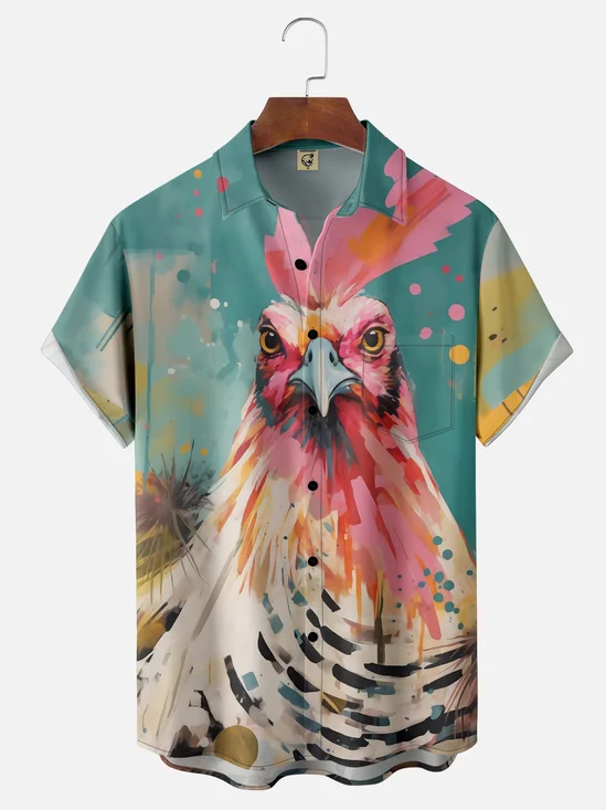 Moisture-wicking Rooster Chest Pocket Hawaiian Shirt