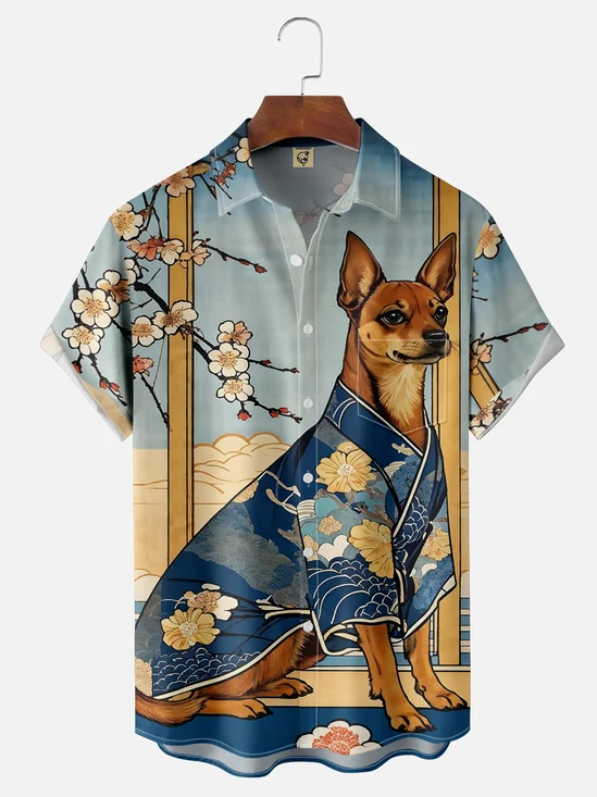 Moisture-wicking Ukiyoe Dog Hawaiian Shirt