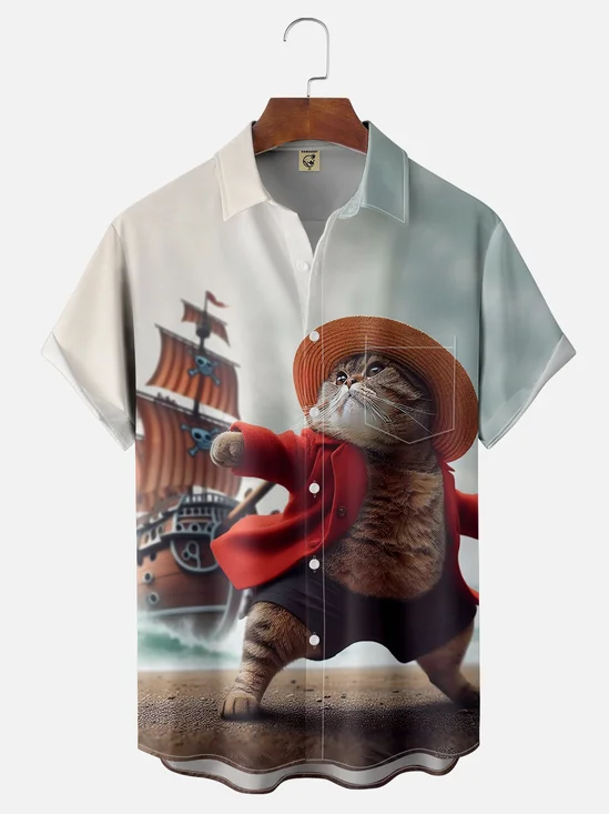 Moisture-wicking Pirate Cat Hawaiian Shirt