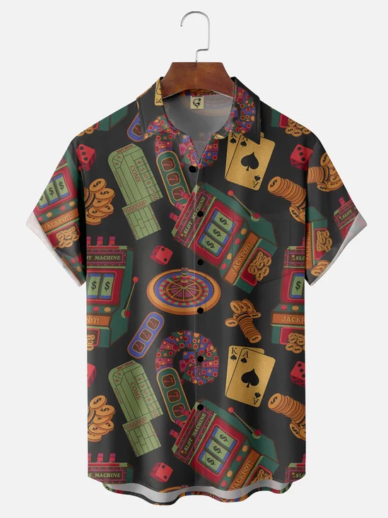 Moisture-wicking Playing Card Chest Pocket Hawaiian Shirt
