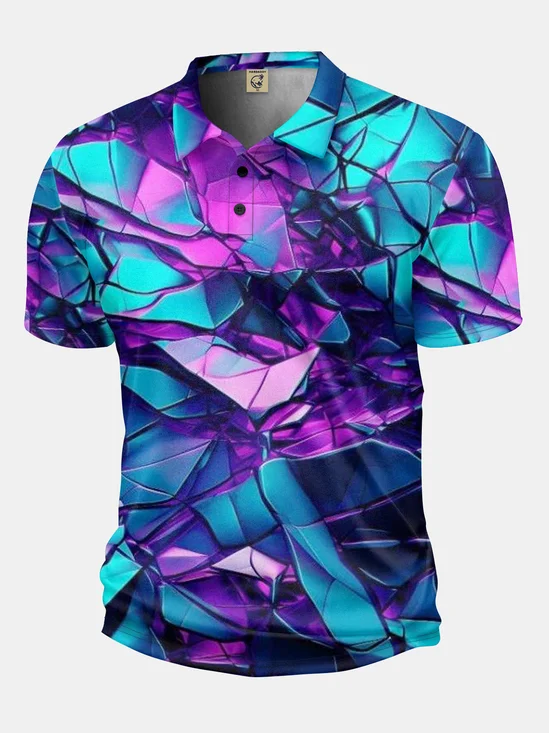 Moisture Wicking Golf Polo 3D Gradient Color Abstract Geometry