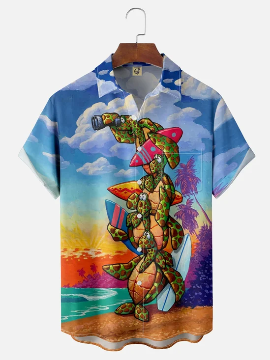 Moisture-wicking Beach Turtle Hawaiian Shirt