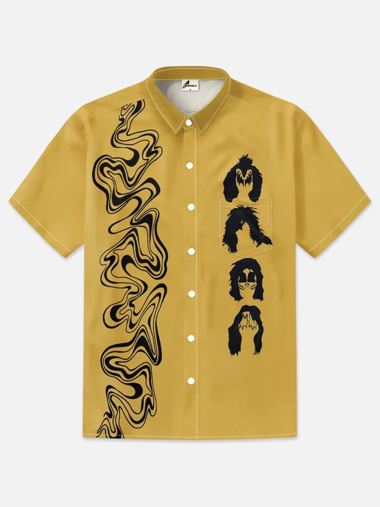 Moisture-wicking Rock Punk Chest Pocket Bowling Shirt