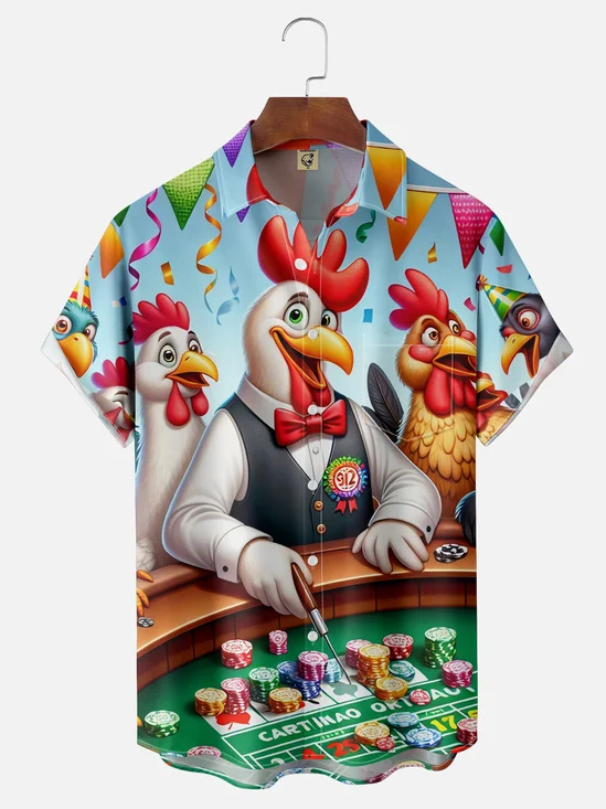 Moisture-wicking Gambling Chicken Hawaiian Shirt