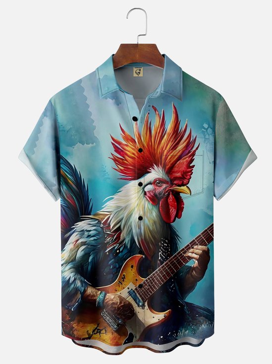 Moisture-wicking Rock Rooster Chest Pocket Hawaiian Shirt