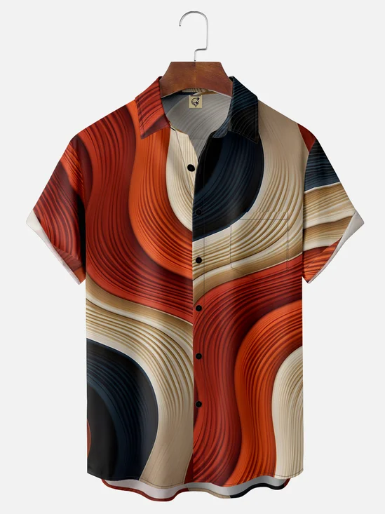Moisture-wicking Abstract Art Chest Pocket Hawaiian Shirt