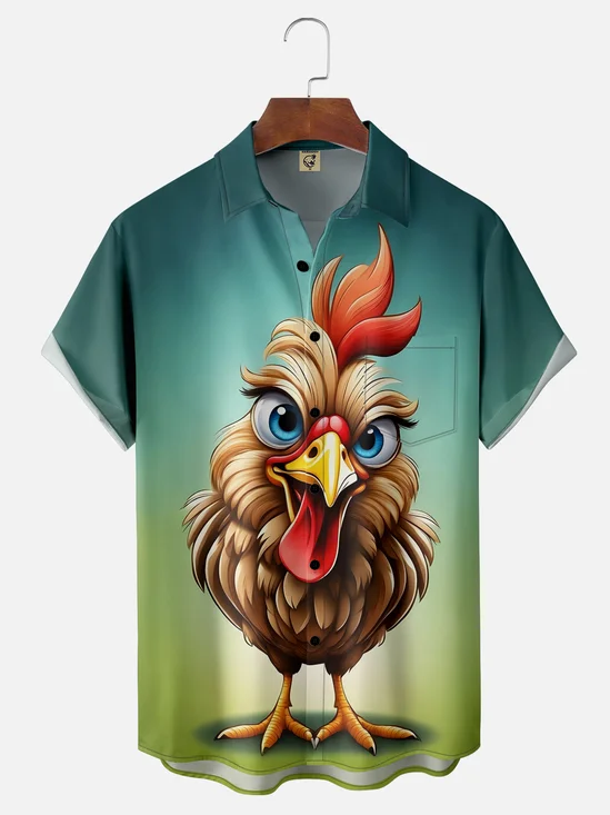 Moisture-wicking Art Abstract Rooster Chest Pocket Hawaiian Shirt