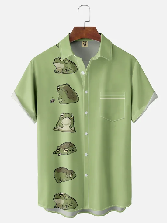 Moisture-wicking Frog Chest Pocket Bowling Shirt