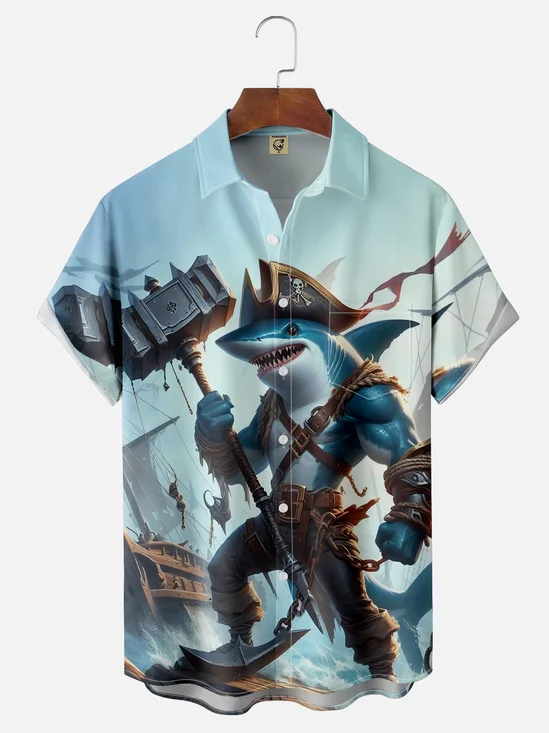 Moisture-wicking Pirate Shark Hawaiian Shirt