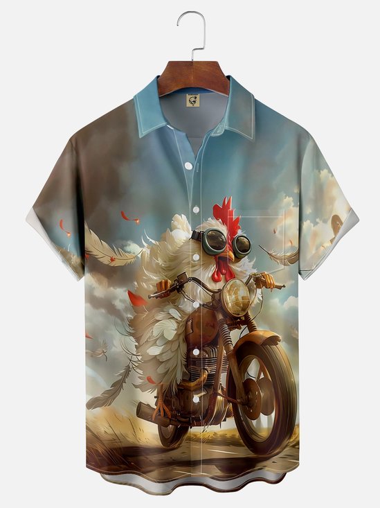 Moisture-wicking Biker Chicken Hawaiian Shirt