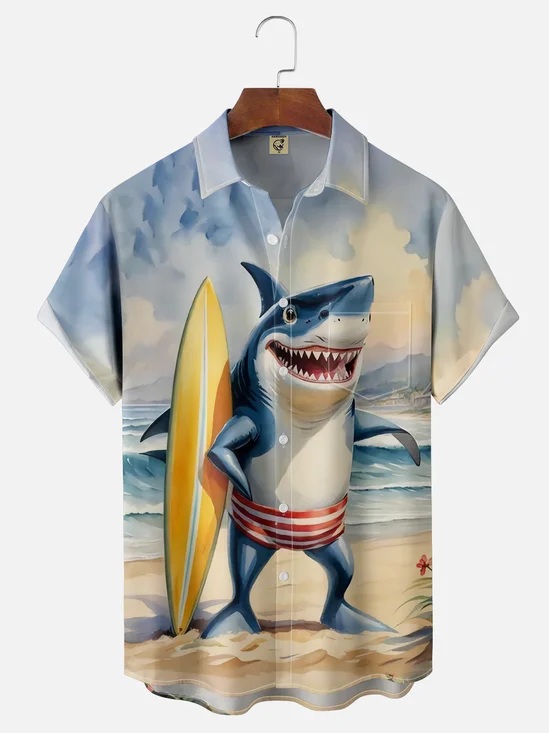 Moisture-wicking Surf Shark Hawaiian Shirt