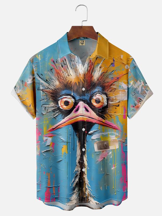 Moisture-wicking Art Abstract Ostrich Chest Pocket Hawaiian Shirt
