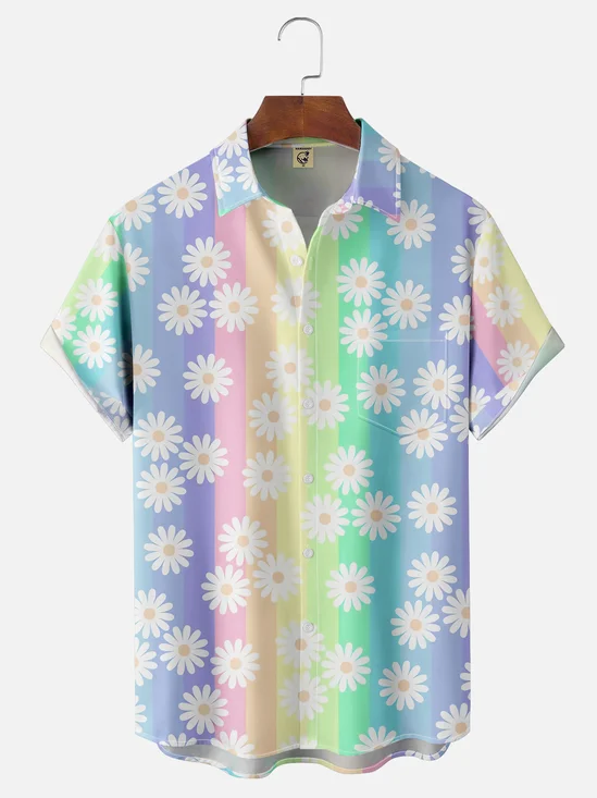 Moisture-wicking Flower Chest Pocket Hawaiian Shirt