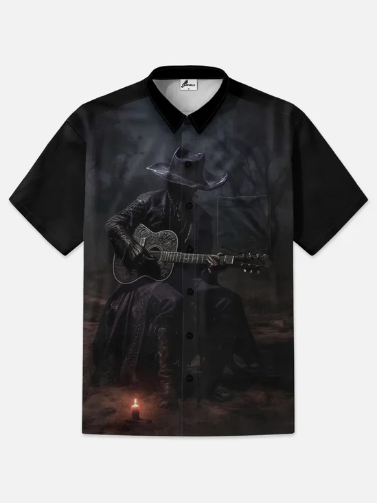 Moisture-wicking Skull Guitar Hawaiian Shirt