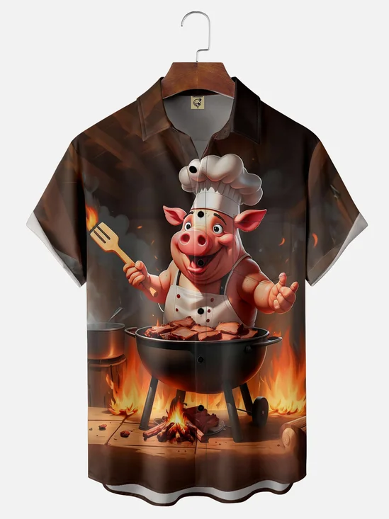 Moisture-wicking BBQ Chef Pig Hawaiian Shirt