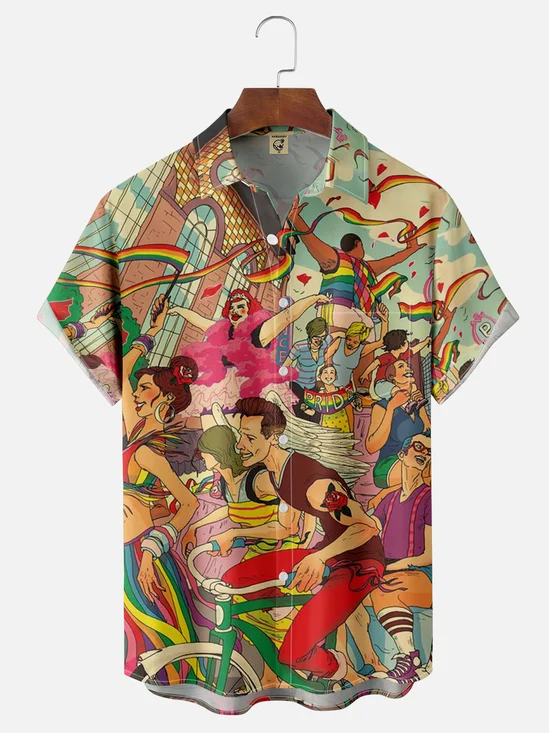 Moisture-wicking Pride Month Painted Chest Pocket Hawaiian Shirt