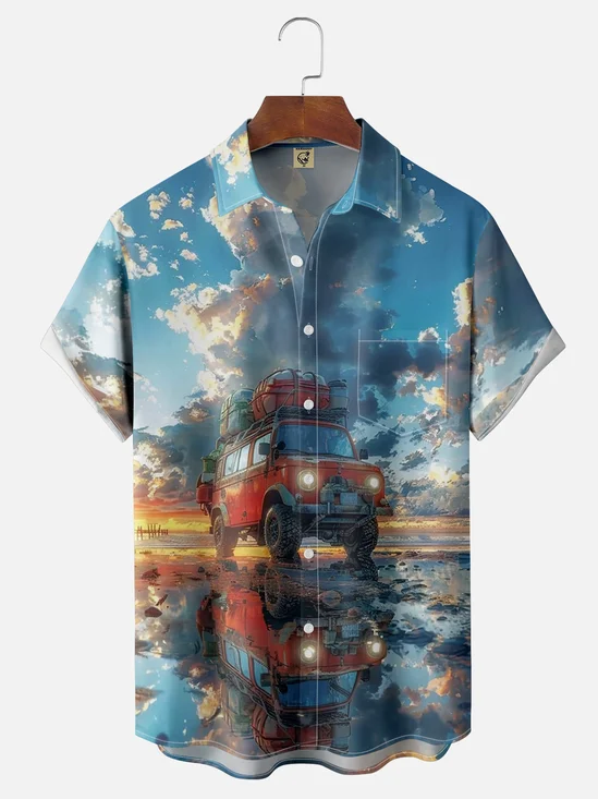 Moisture-wicking Touring Art Painted Chest Pocket Hawaiian Shirt