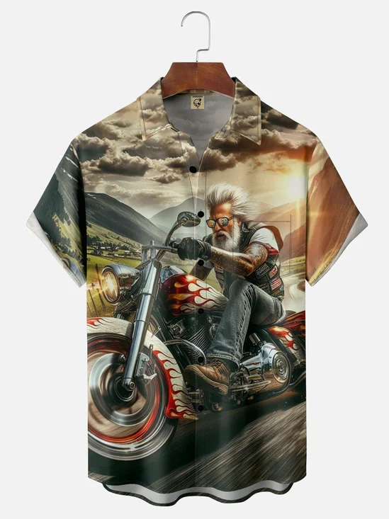 Moisture-wicking Motorcycle Riding Chest Pocket Hawaiian Shirt