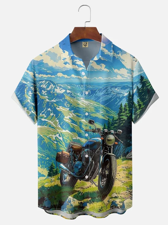Moisture-wicking Motorcycle Painting Chest Pocket Hawaiian Shirt