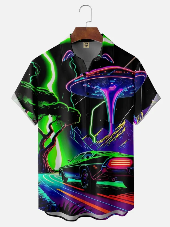 Moisture-wicking Abstract Sci-fi Car Chest Pocket Hawaiian Shirt