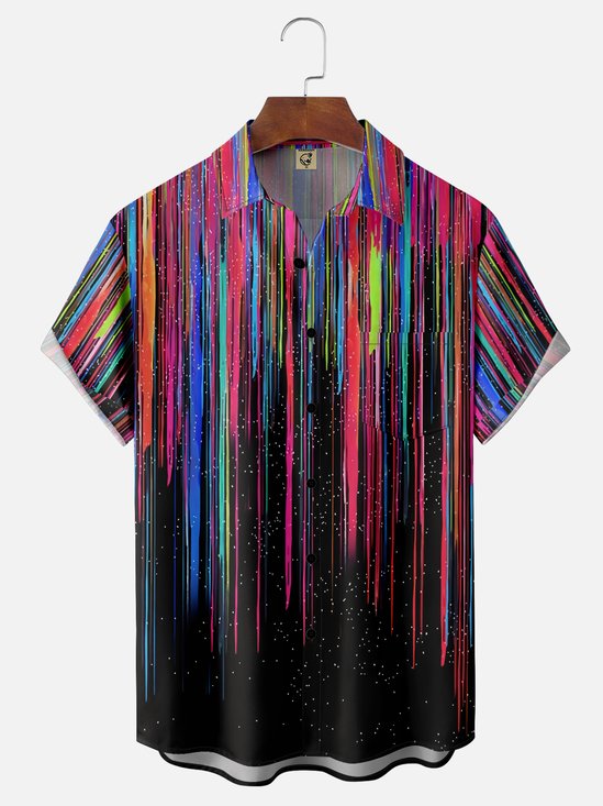 Moisture-wicking Gradient Color Abstract Stripes Chest Pocket Hawaiian Shirt