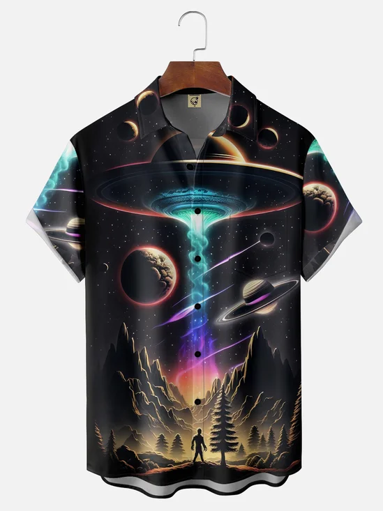 Moisture-wicking 3D Gradient Color Abstract Universe Chest Pocket Hawaiian Shirt
