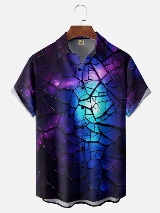 Moisture-wicking3D Gradient Color Abstract Geometry Chest Pocket Hawaiian Shirt
