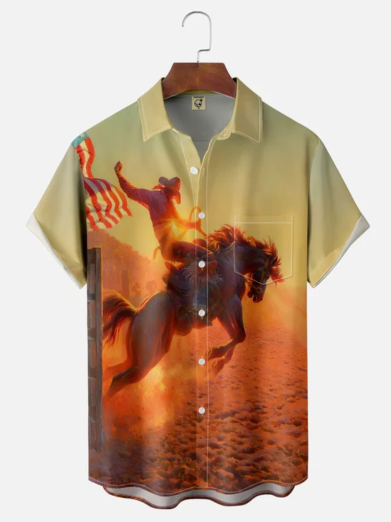 Moisture wicking American western denim Hawaiian shirt