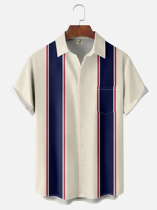 Moisture-Wicking Geometric Stripe Bowling Shirt