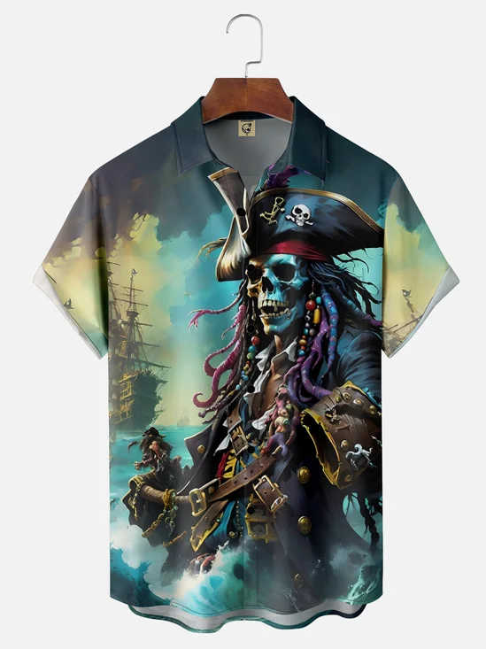 Moisture Wicking Ocean Pirate Hawaiian Shirt