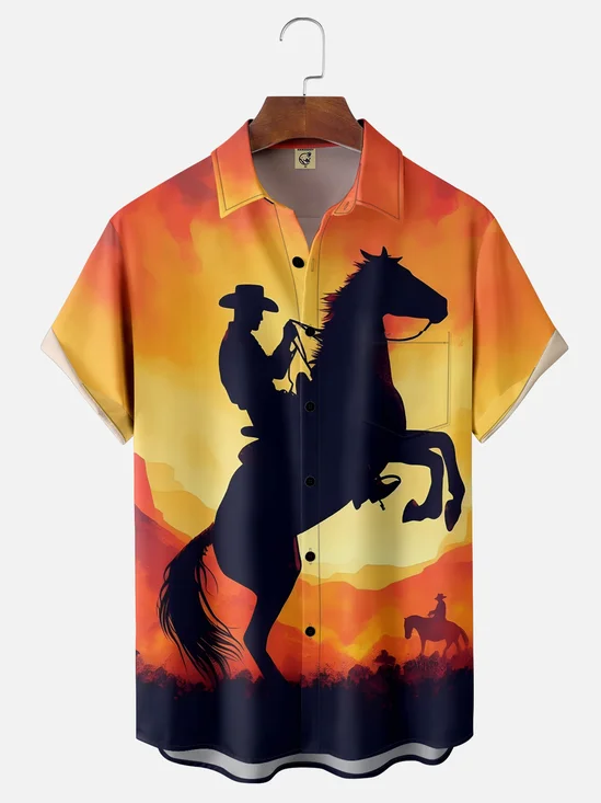 Moisture Wicking Western Denim Hawaiian Shirt