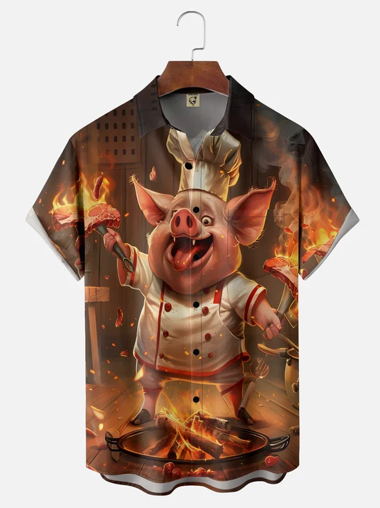 Moisture Wicking Funny BBQ Pig Hawaiian Shirt