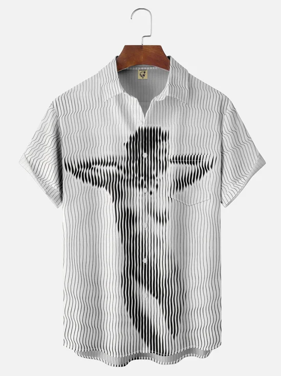 Moisture-wicking Abstract Human Chest Pocket Hawaiian Shirt