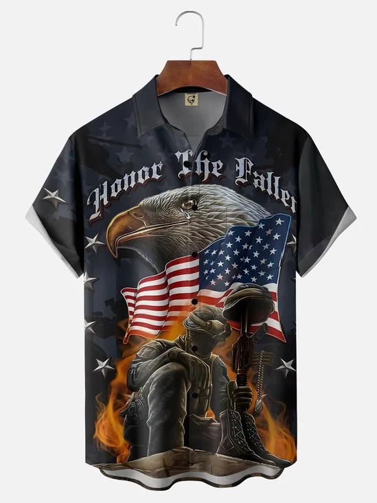 Moisture-wicking American Eagle American Flag Chest Pocket Hawaiian Shirt