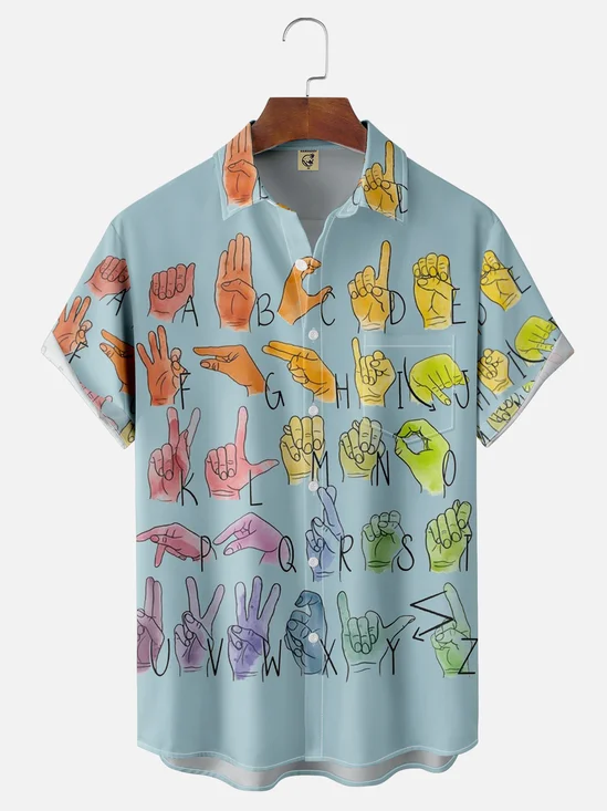 Moisture-wicking Sign Language Chest Pocket Hawaiian Shirt