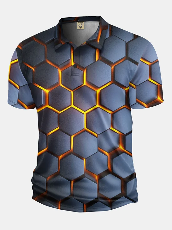 Moisture Wicking Golf Polo 3D Gradient Color Abstract Mechanical Geometry