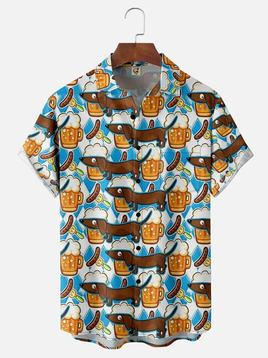 Moisture-wicking Dachshund Beer Chest Pocket Hawaiian Shirt