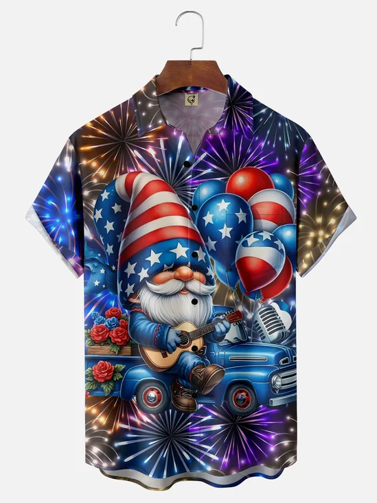 Moisture-wicking American Flag Gnome Chest Pocket Hawaiian Shirt